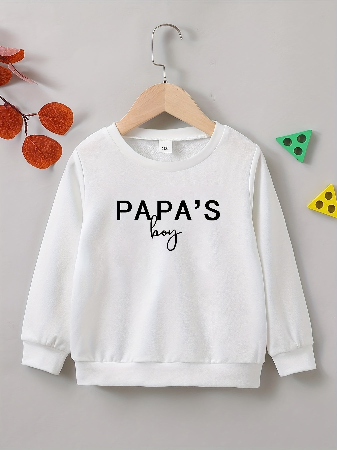 PAPA'S BOY Letter Print Boys Casual Pullover Sweatshirt