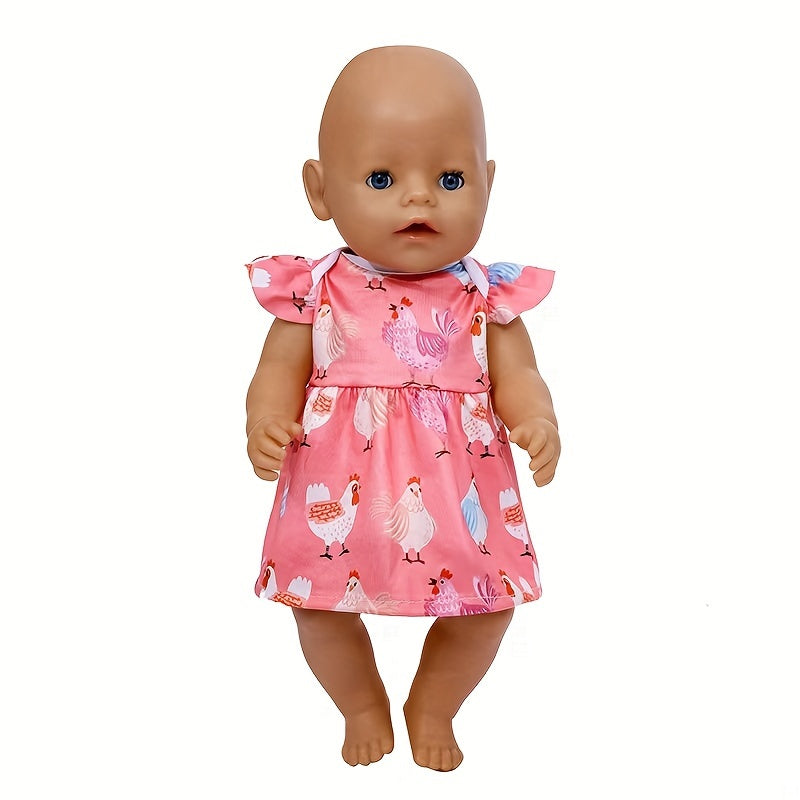 Pink Animal Print Dress for 17-18 Inch Dolls - Chicken & Hen Pattern