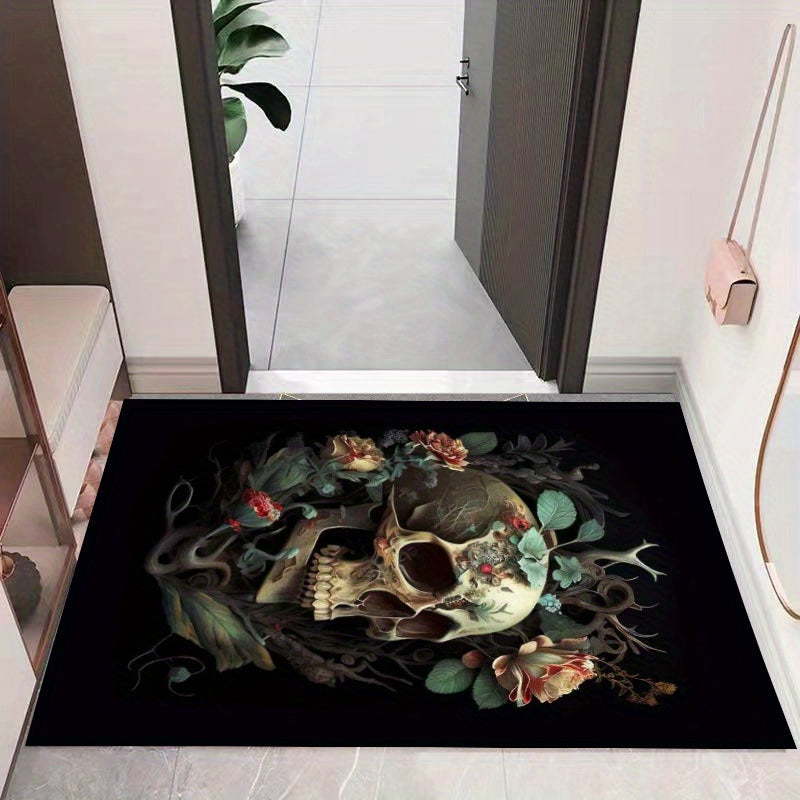 Gothic Skull Print Floor Mat, Non Slip Bathroom Kitchen Mat