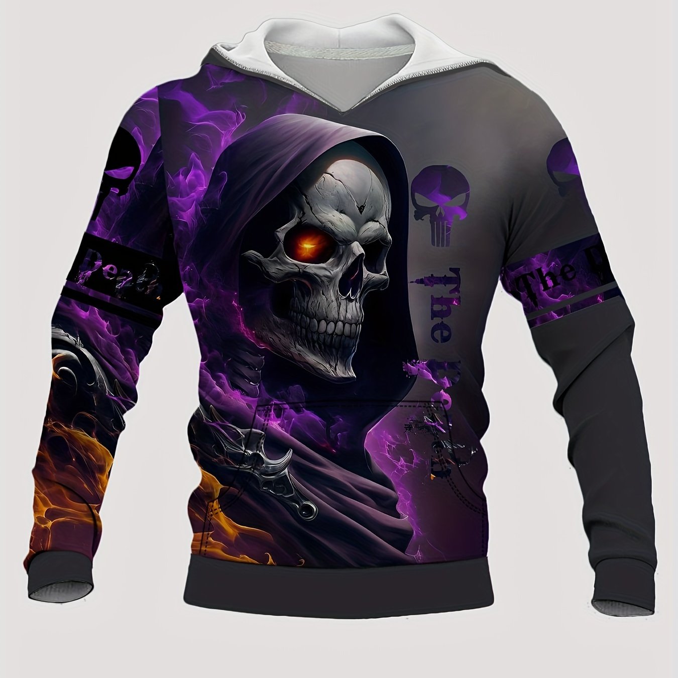 Y2K Skull 3D Print Hoodie Men Graphic Kangaroo Pocket Pullover