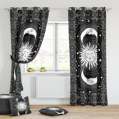 2pcs Sun Moon Print Curtain Window Curtain For Home Decoration