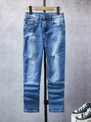 Boys Casual Rip Jeans Straight Leg Stretch Slim Fit Denim Pants