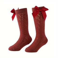 Girls Knit Bow Socks High Socks Autumn Spring Accessories