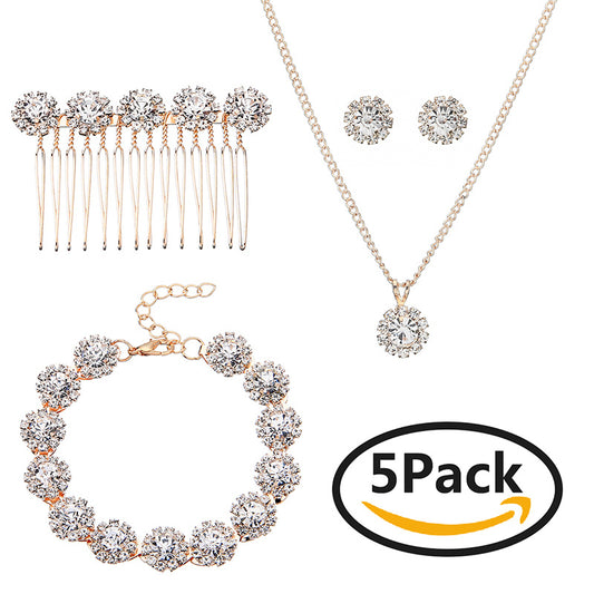 Crystal Jewelry Set Hair Comb Necklace Earrings