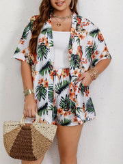 Women's Plus Tropical Print Shirt & Shorts Set