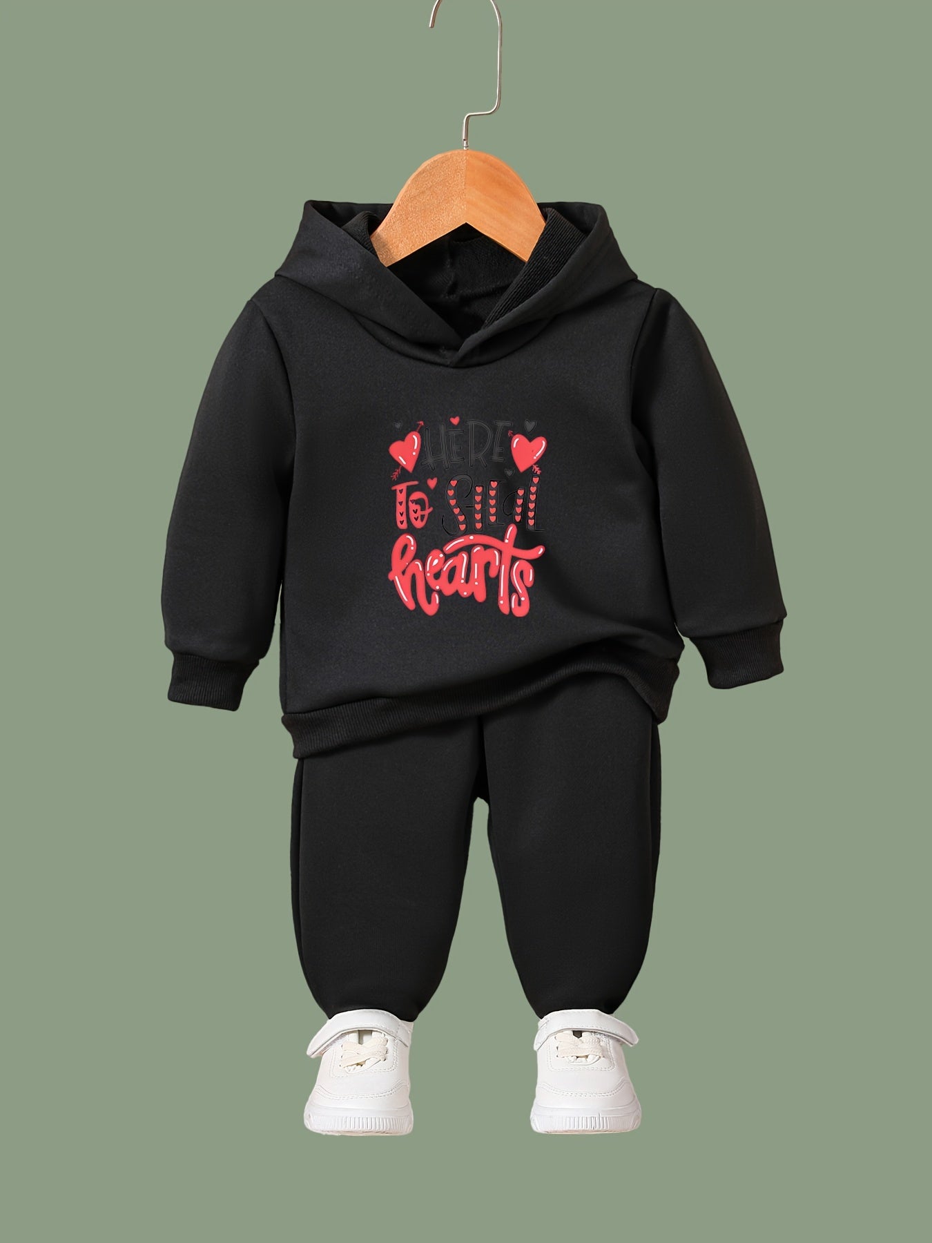 2pcs Heart Steal Graphic Hoodies Pants Set Spring Sports Gift Girls