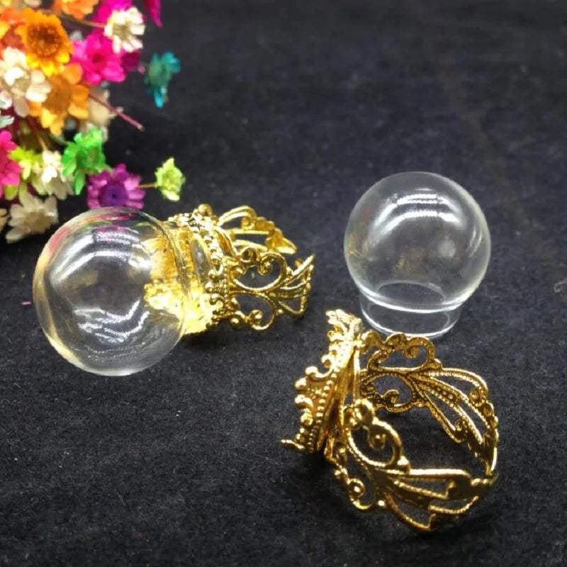 20 Sets 20*15mm Glass Globe Ring Flower Tray Finding Set