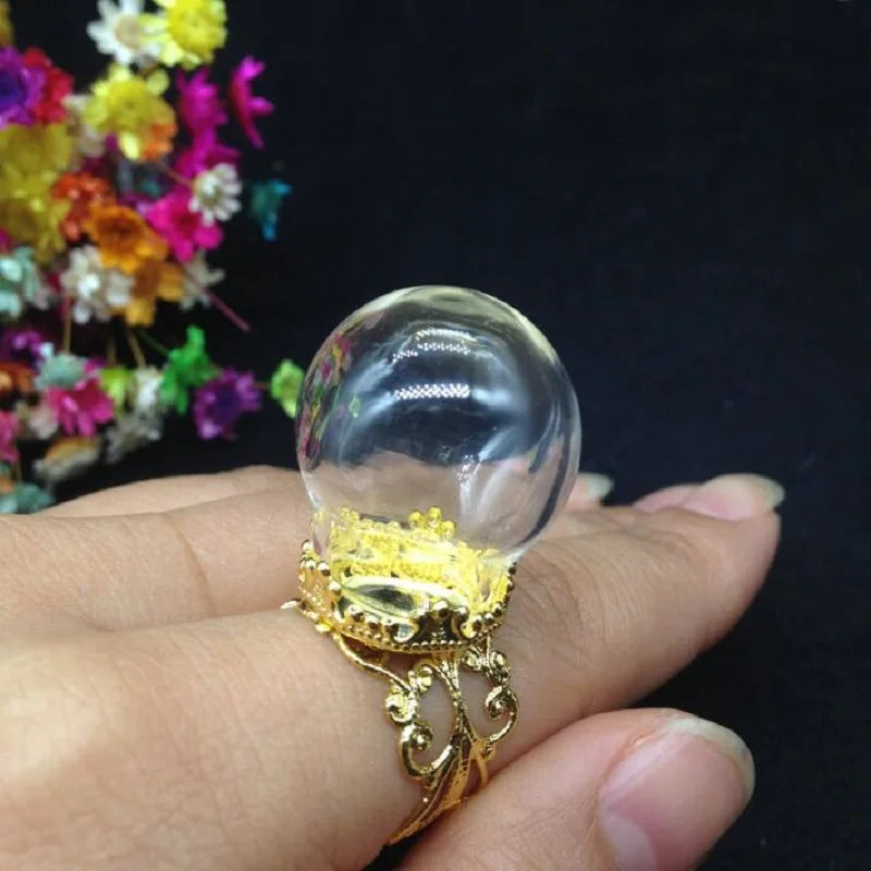 20 Sets 20*15mm Glass Globe Ring Flower Tray Finding Set