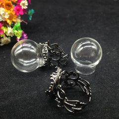 20 Sets 20*15mm Glass Globe Ring Flower Tray Finding Set