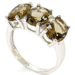 Pink Morganite Kunzite Smokey Quartz 925 Sterling Silver Ring
