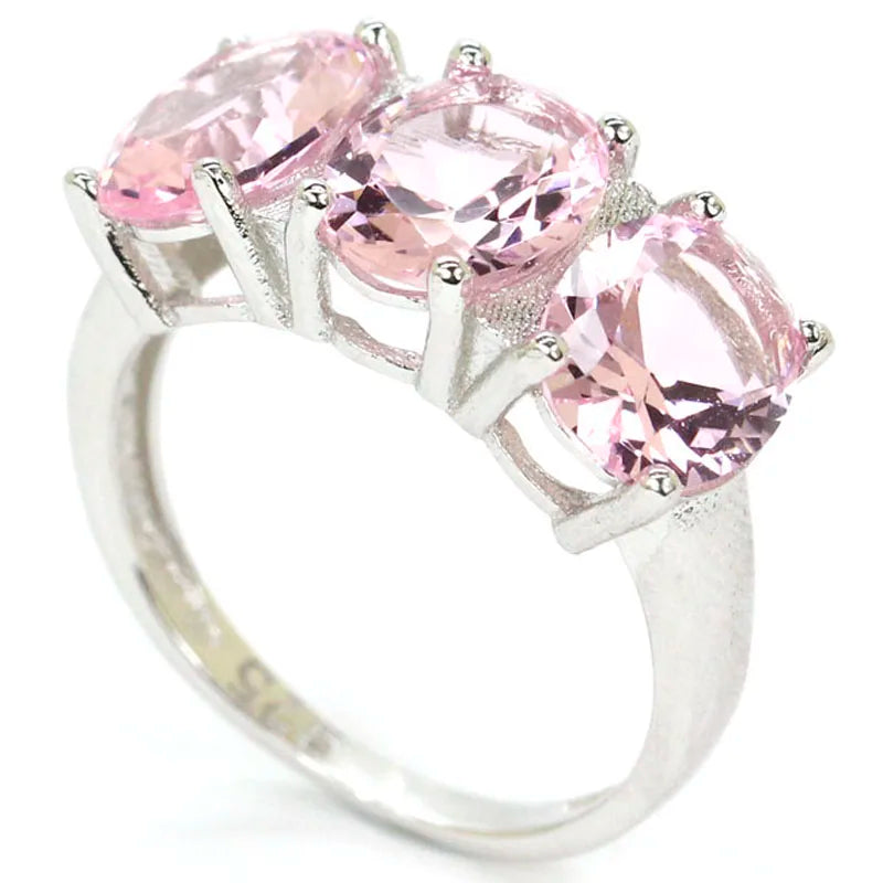 Pink Morganite Kunzite Smokey Quartz 925 Sterling Silver Ring