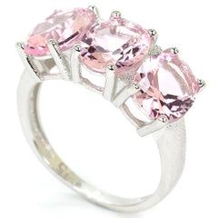 Pink Morganite Kunzite Smokey Quartz 925 Sterling Silver Ring