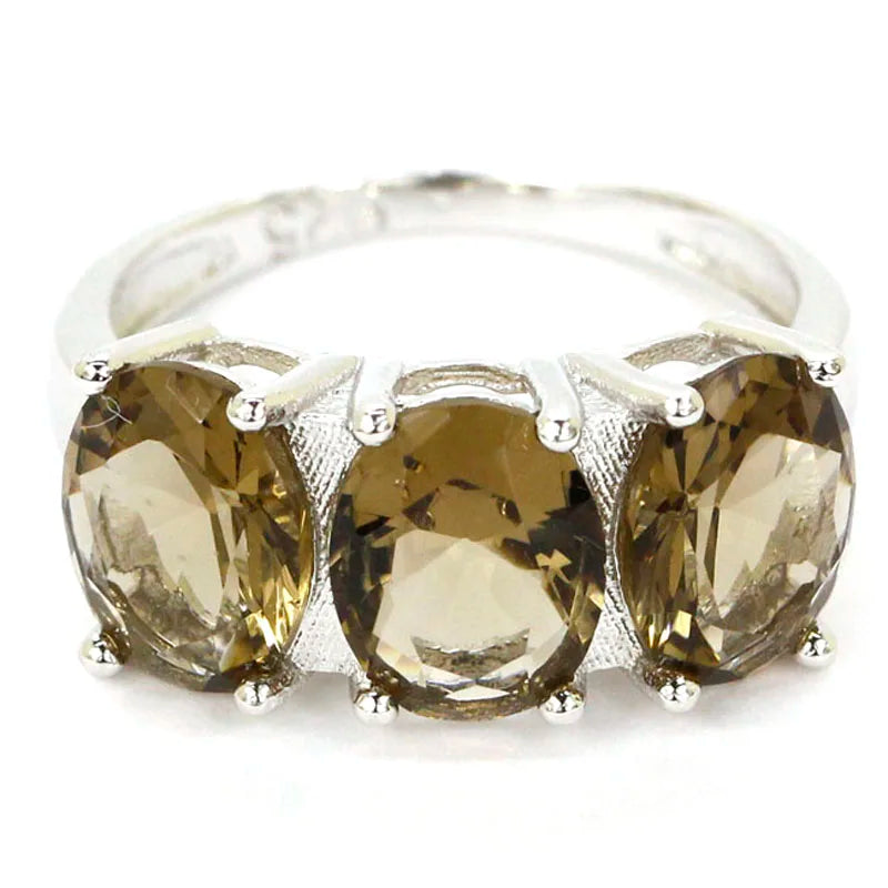 Pink Morganite Kunzite Smokey Quartz 925 Sterling Silver Ring