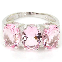 Pink Morganite Kunzite Smokey Quartz 925 Sterling Silver Ring