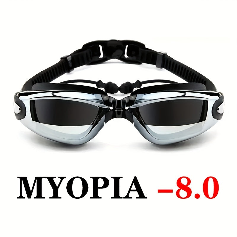 Waterproof Swim Goggles With Earplugs Anti Fog HD Myopia Swimming Glass