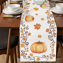 Thanksgiving Pumpkin Maple Leaves Border Table Runner