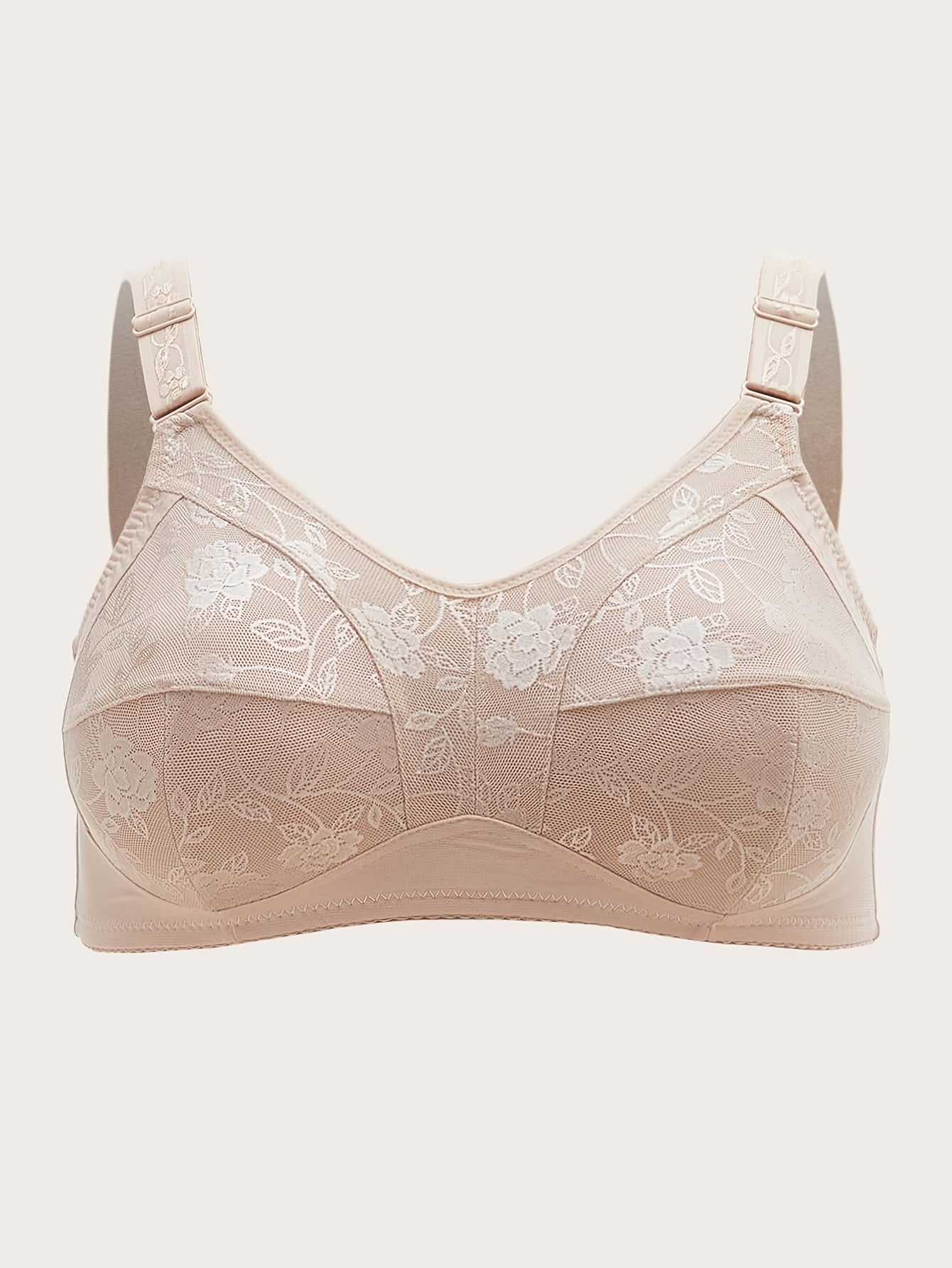 Floral Jacquard Mesh Seamless Bra Plus Medium Stretch Bra