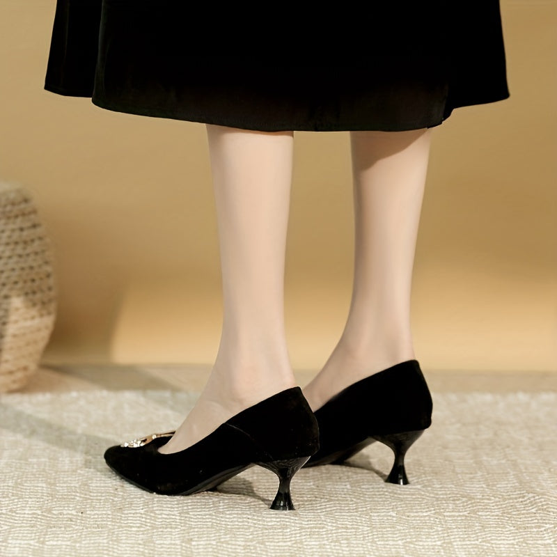 Women's Rhinestone Bow Kitten Heel Slip-On Shoes