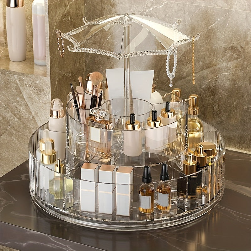 3-Layer Plastic Makeup Storage Box with Rotating Dispenser Tray