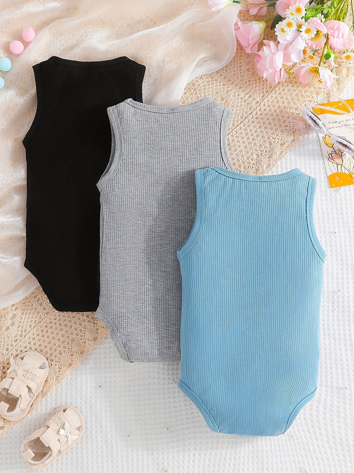 3pcs Baby Boys Cotton Sleeveless Onesie Set Infant Summer Rompers