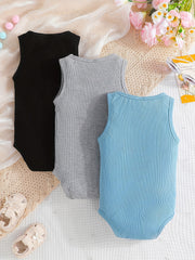 3pcs Baby Boys Cotton Sleeveless Onesie Set Infant Summer Rompers