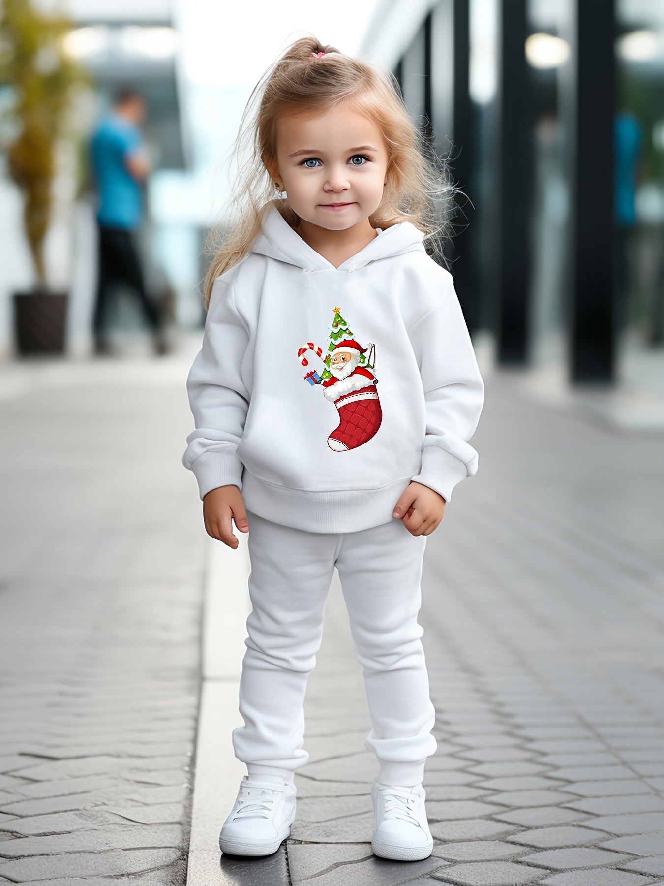 OERYUI Santa & Socks Print Hoodies Pants Set for Girls Boys