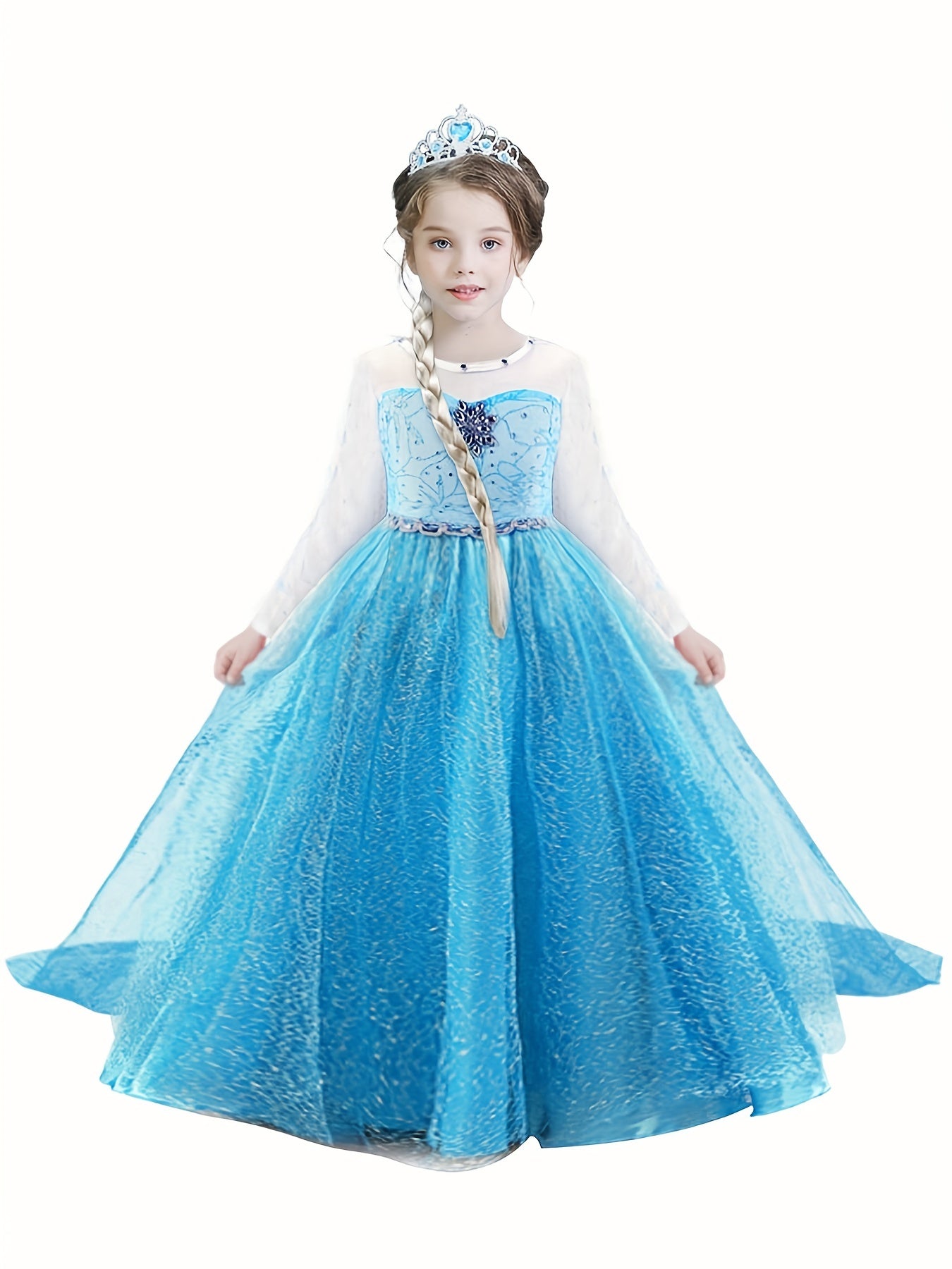 Princess Dress with Artificial Diamonds and Mesh Sleeves
