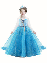 Princess Dress with Artificial Diamonds and Mesh Sleeves