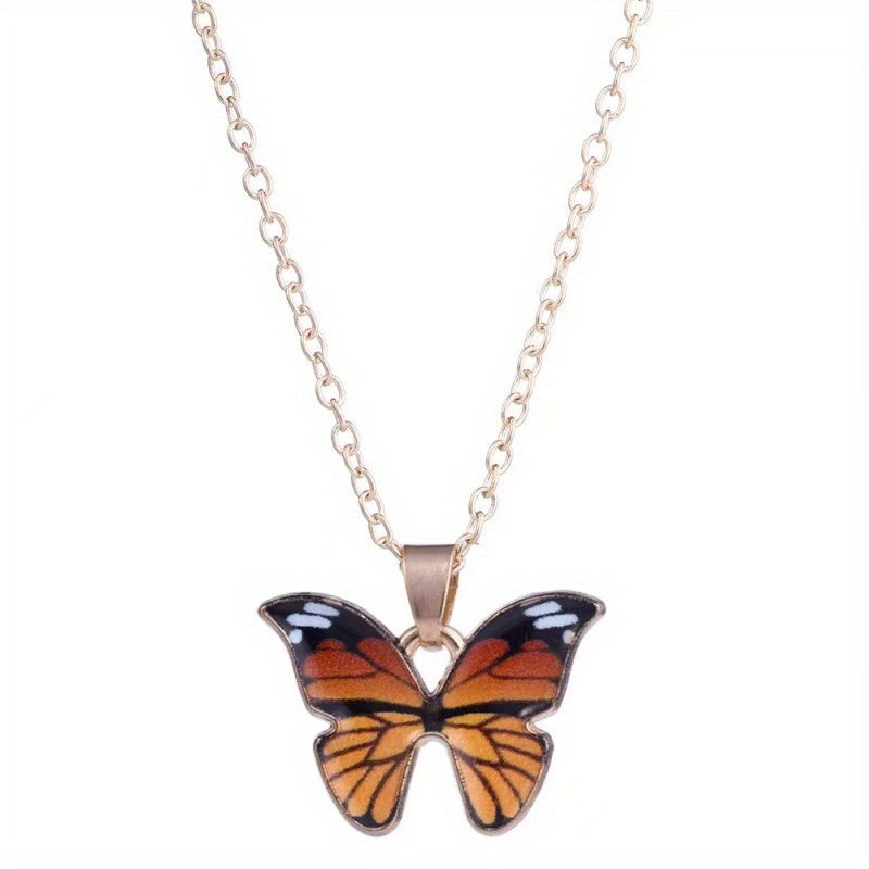 Multicolor Alloy Butterfly Pendant Necklace Gift for Girls
