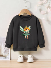 OERYUI Cartoon Elf Girl Print Crew Neck Pullover Top Kids Clothes Spring Fall