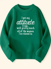 Attitude Letter Pattern Round Neck Sweatshirt for Girls