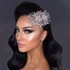Silvery Flower Hair Comb and Rhinestone Hair Clip Set - Bridal Headwear