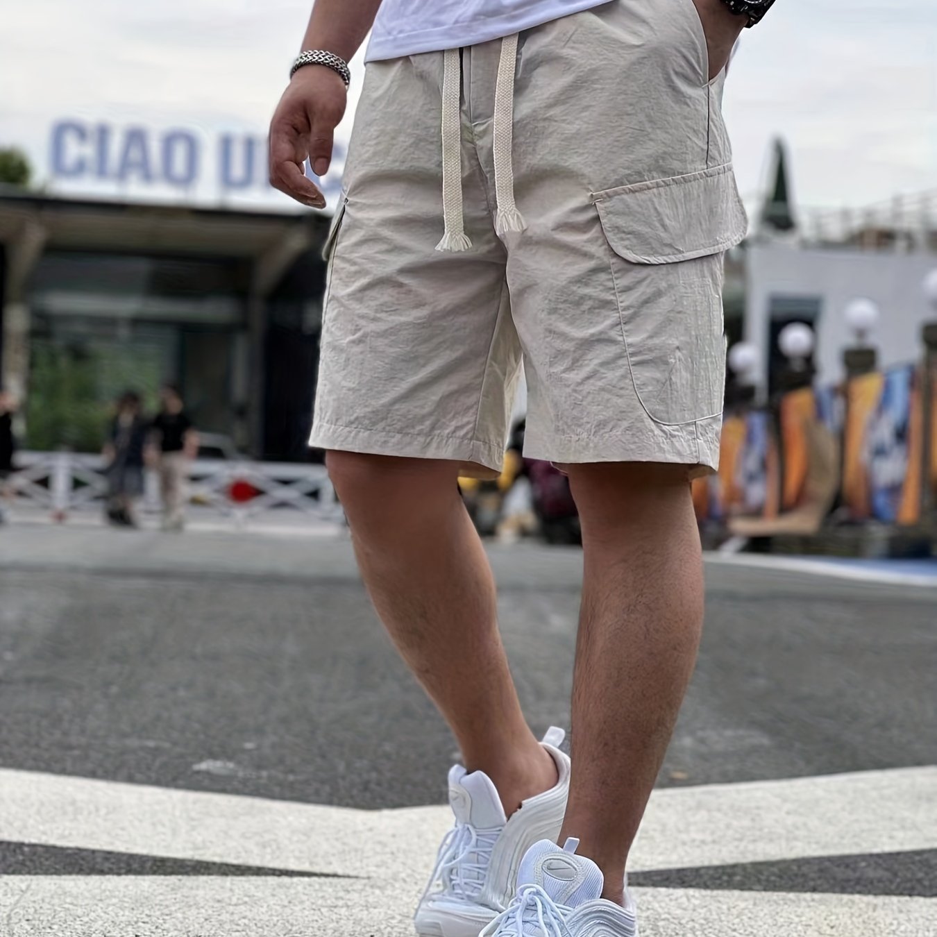 Men's Drawstring Cargo Shorts with Pockets