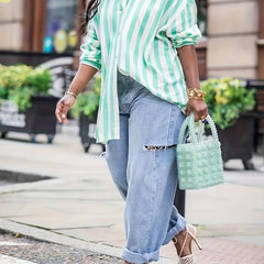 Women's Stripe Print Button Up Blouse