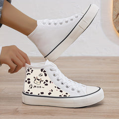 Cow Print Plush Lined Thermal Chunky Canvas Sneakers