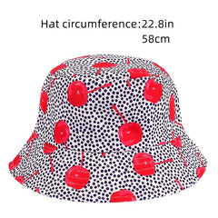 Cherry Print Bucket Hat Gray Sunshade Cap