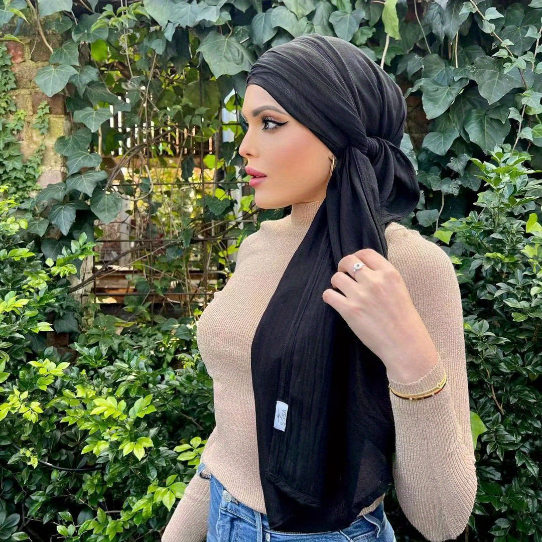 Solid Lightweight Hijab Long Retro Sunscreen Turban Malaysian Long Bandana