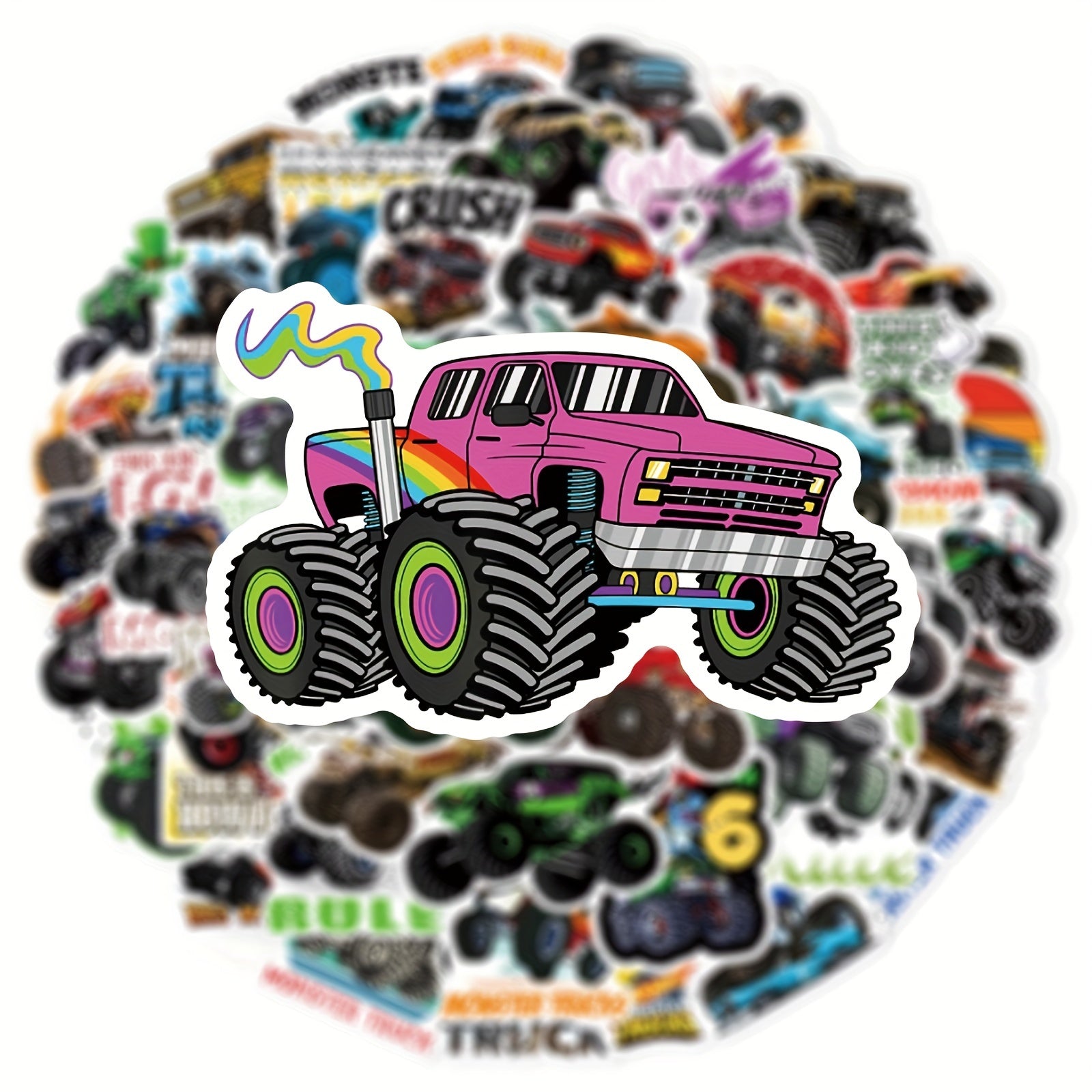 50 Monster Truck Stickers for Helmets Skateboards Water Bottles Laptops