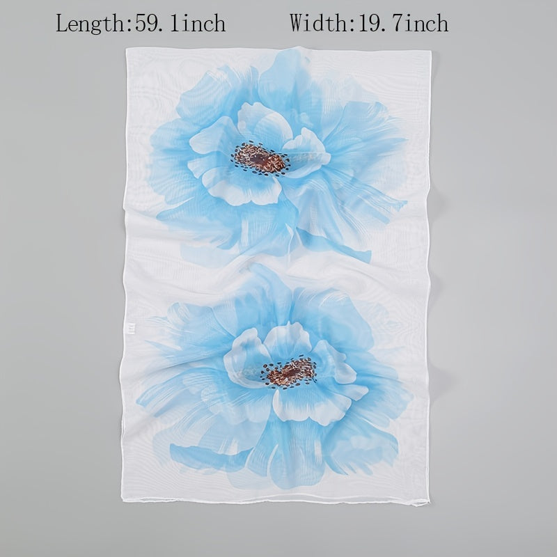 50 x 150cm Chiffon Flower Print Scarf - Casual Boho Shawl