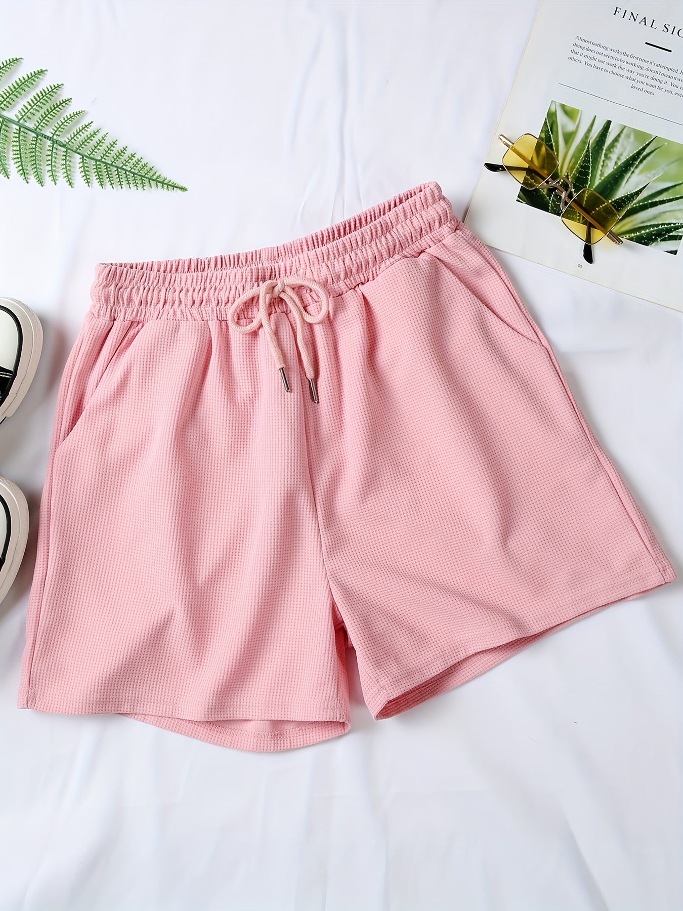 Waffle Drawstring Waist Shorts for Summer