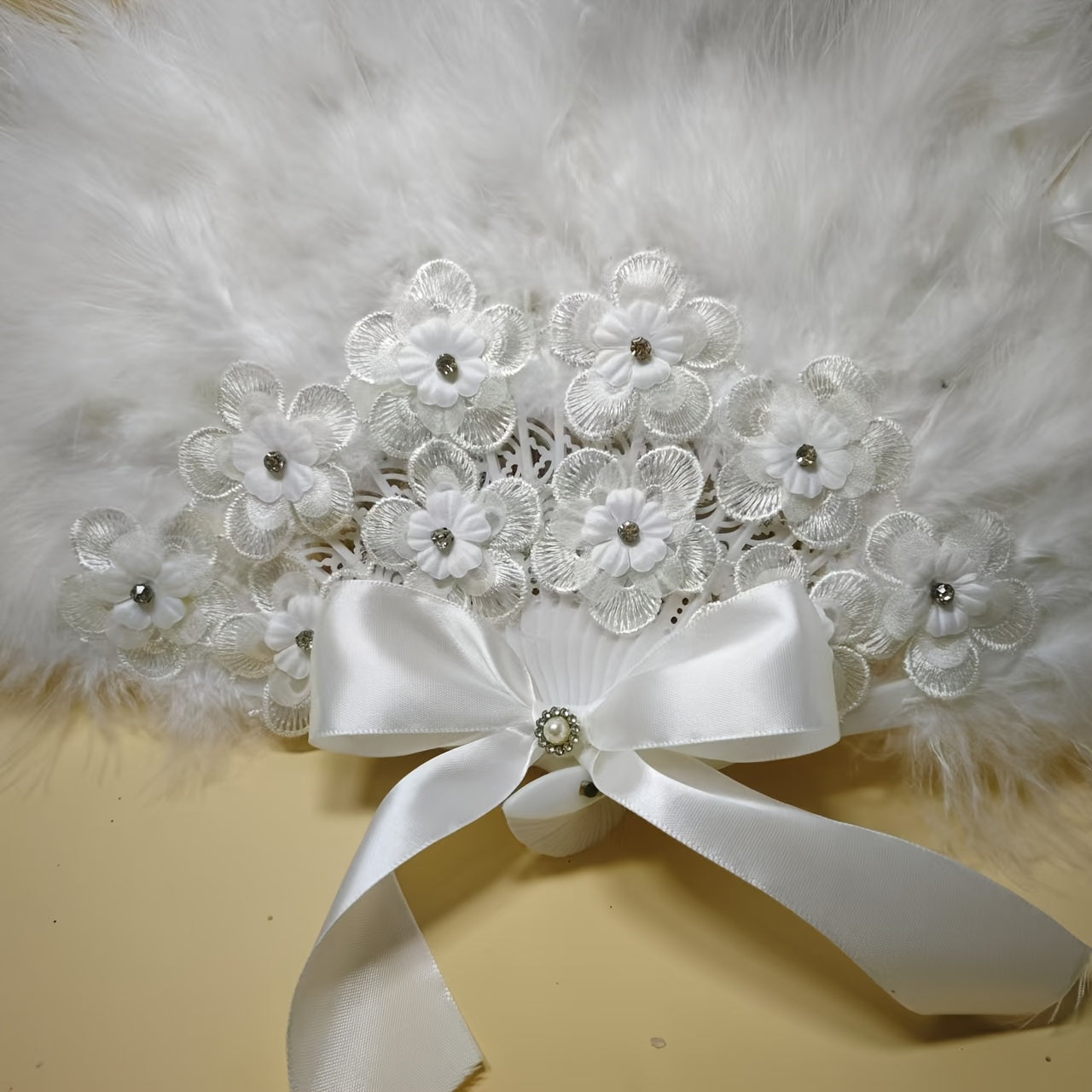 Feather Fan Pearl Bride Handheld Fan Single Lady Party Wedding Decor