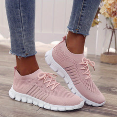 Women's Knitted Sports Shoes Lightweight Lace Up Low Top Running Shoes