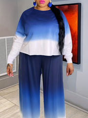 Women's Plus Tie Dye Long Sleeve Top & Wide Leg Pants Set