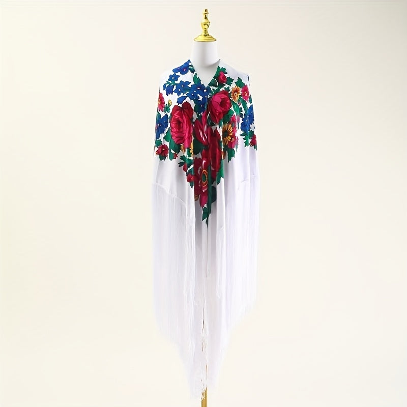 National Style Print Shawl Ultra Long Tassel Retro Style Shawl