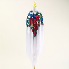 National Style Print Shawl Ultra Long Tassel Retro Style Shawl