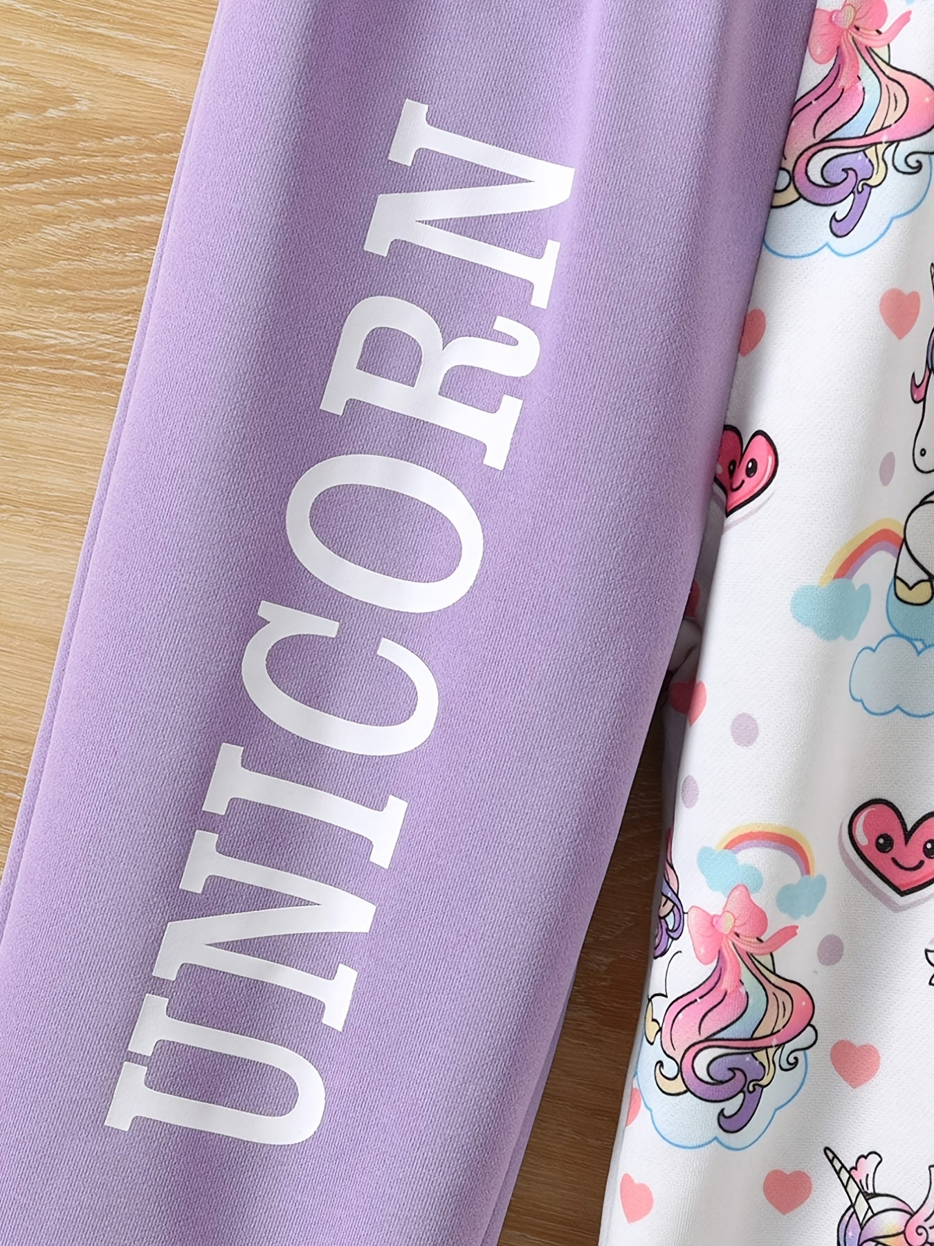 Girl's Unicorn Print Hoodie & Sweatpants Set for Spring Fall