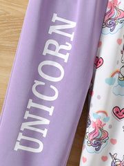 Girl's Unicorn Print Hoodie & Sweatpants Set for Spring Fall