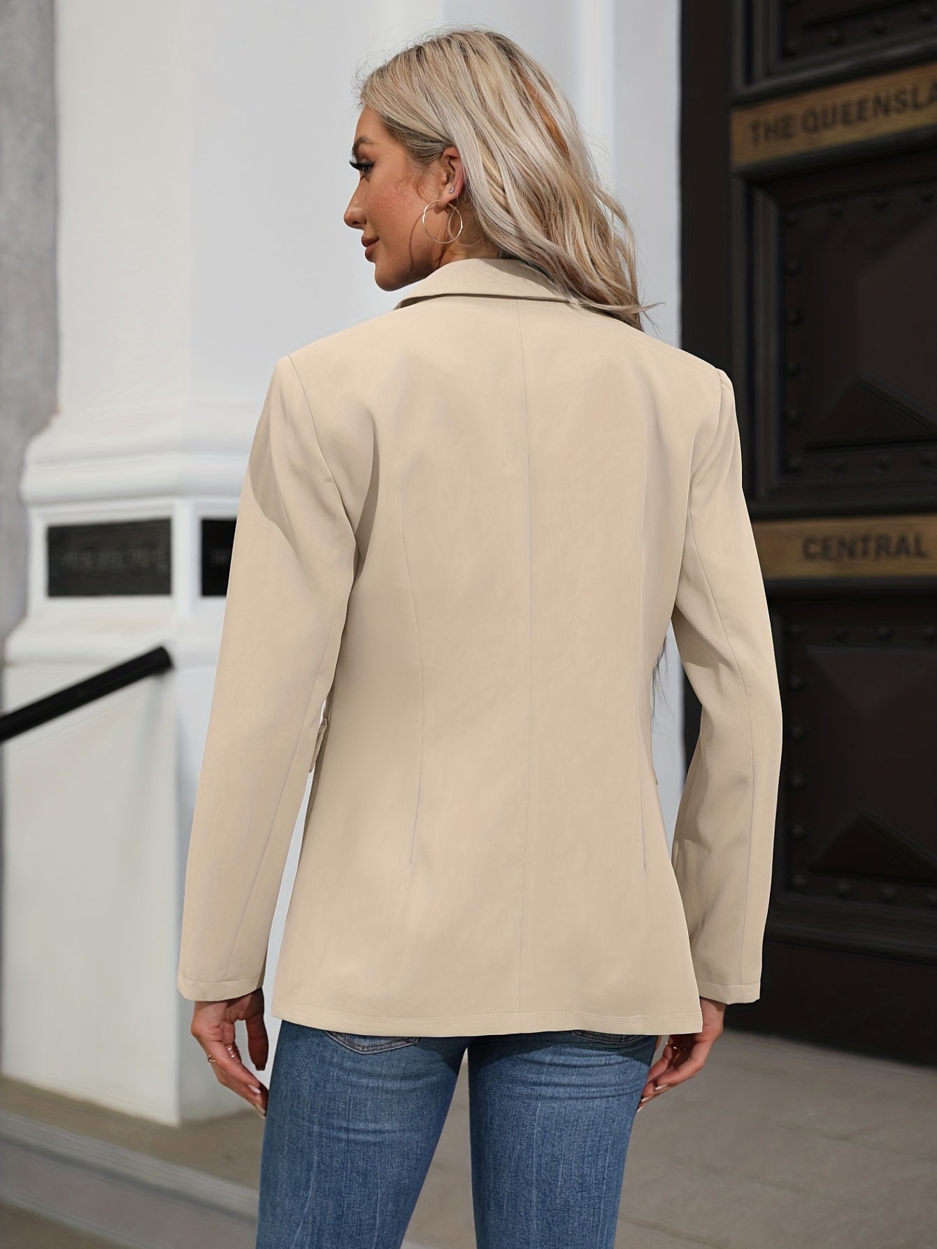 Solid Lapel Blazer Casual Open Front Long Sleeve Work Office Outerwear