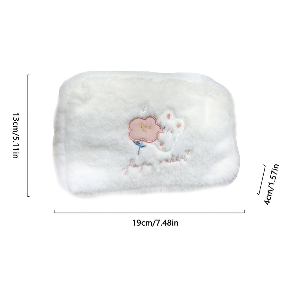 Embroidered Rabbit Cosmetic Bag Soft Plush Travel Makeup Pouch