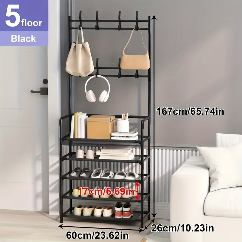 Freestanding Shoe Cap Rack Shoe Drying Rack 4 5 Layer Shoe Rack with 8 Hooks